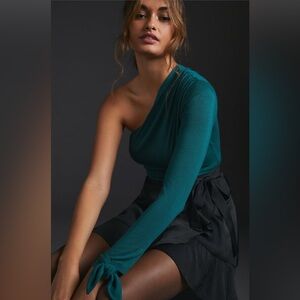 Maeve Knit One-Shoulder Long Sleeve Top | Dark Green | XS